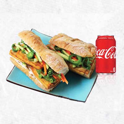 Veg7. Veggie Bread with Deep Fried Tofu and a Pop/Water